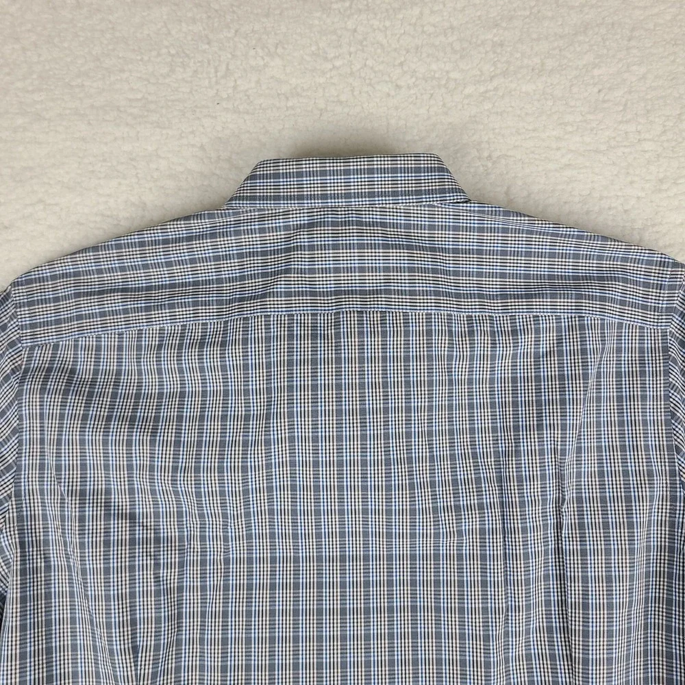Banana Republic Shirt Mens XL Blue Brown Plaid Tailored Slim Fit Dress Button Up